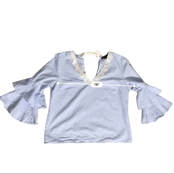 MM by Me Michelle Lace Collar V-neck Low Back Bell Sleeve Women’s Blouse - Picture 4 of 6